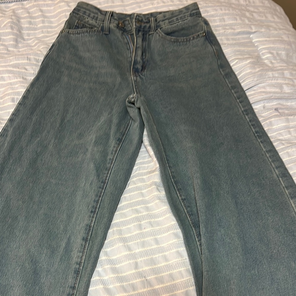 Blue Straight Leg Jeans with Washed Look